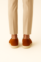 Terracotta Emiral Couture suede loafers showcasing a stylish back view with sleek design and soft texture.