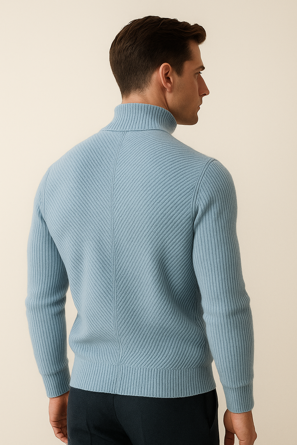 Emiral Couture blue Merino wool knit sweater featuring a classic design and soft texture.
