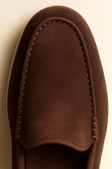 Brown Emiral Couture suede loafers with detailed stitching and a sleek, classic design for versatile styling.