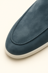 Ocean teal Emiral Couture suede loafers with a sleek design and comfortable fit, perfect for casual or smart-casual wear.