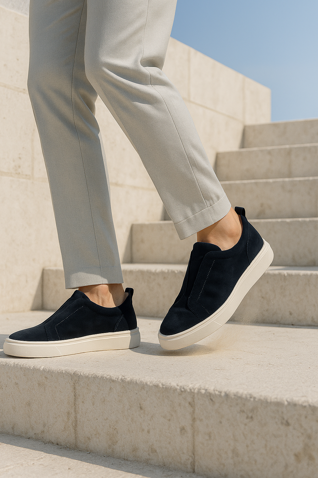 Black suede slip-on sneakers by Emiral Couture with a sleek design and minimalist style.