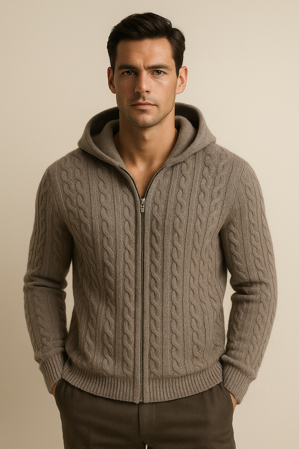 Talieri Hooded Cable Knit Grey - Emiral Couture
