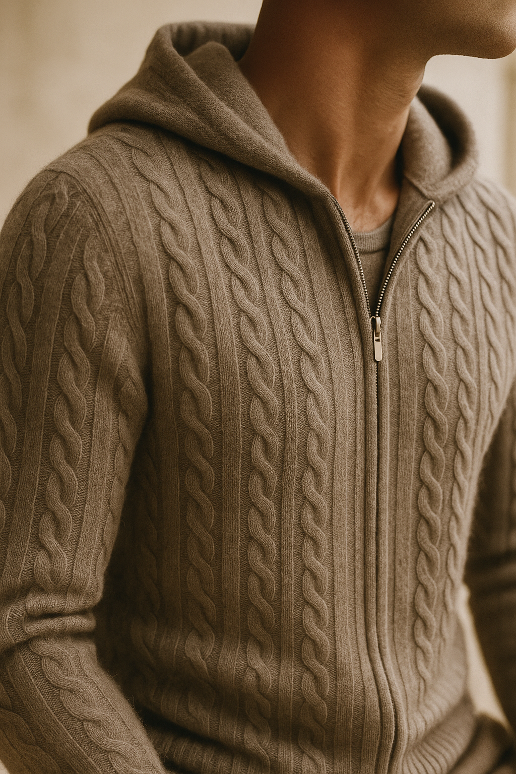Talieri Hooded Cable Knit Grey - Emiral Couture
