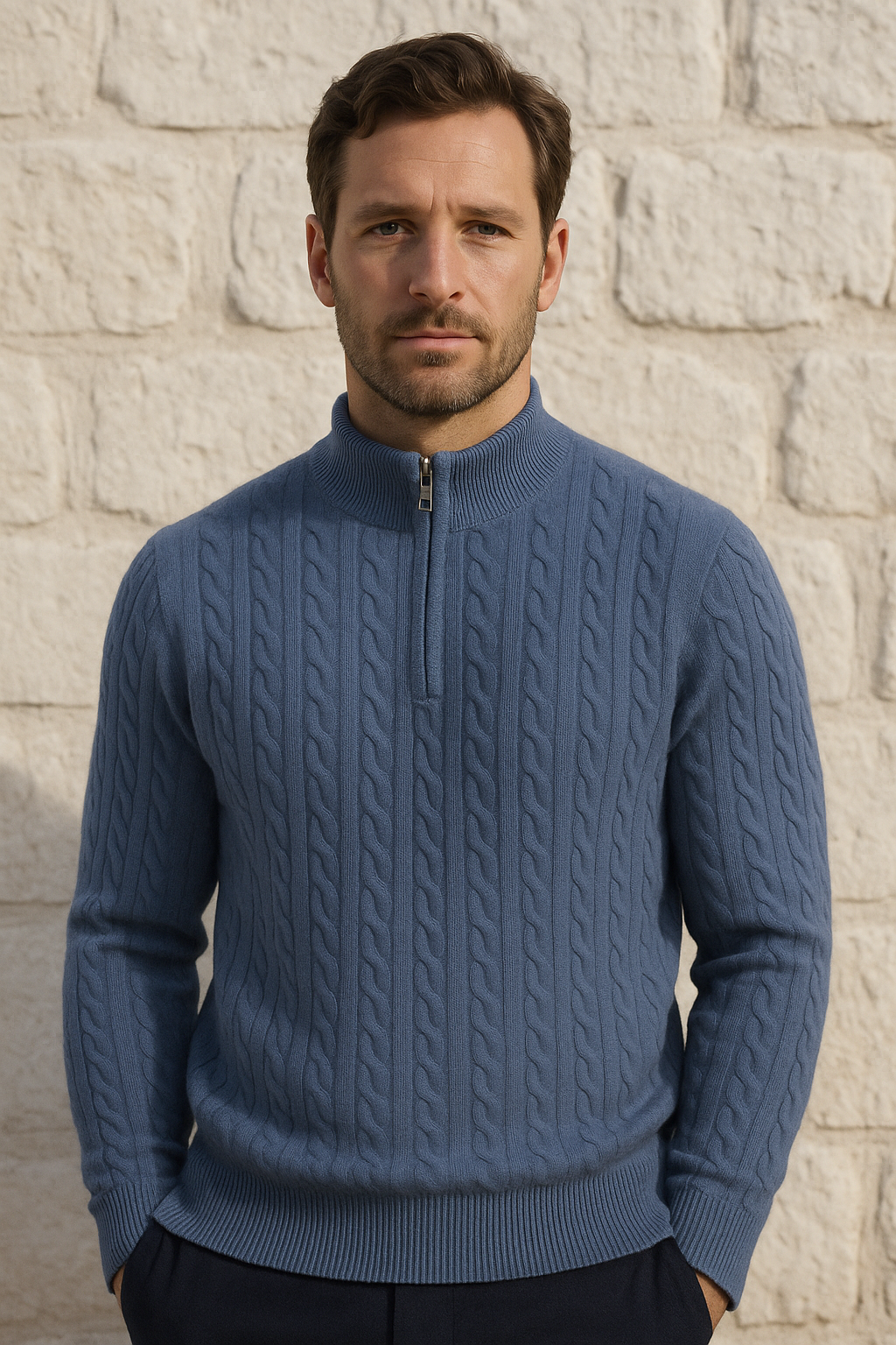Collezione Cashmere Half-Zip Knit Blue - Emiral Couture