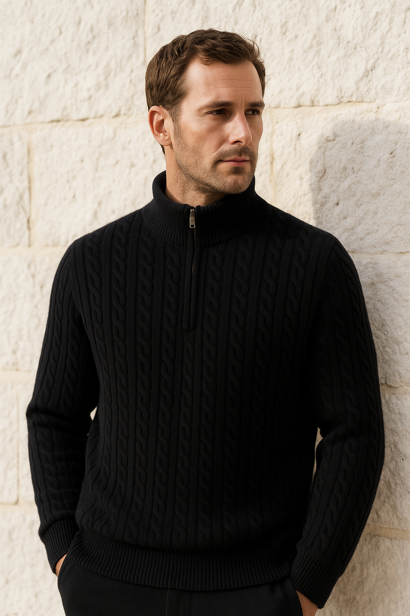 Lerano Cashmere Half-Zip Knit Black