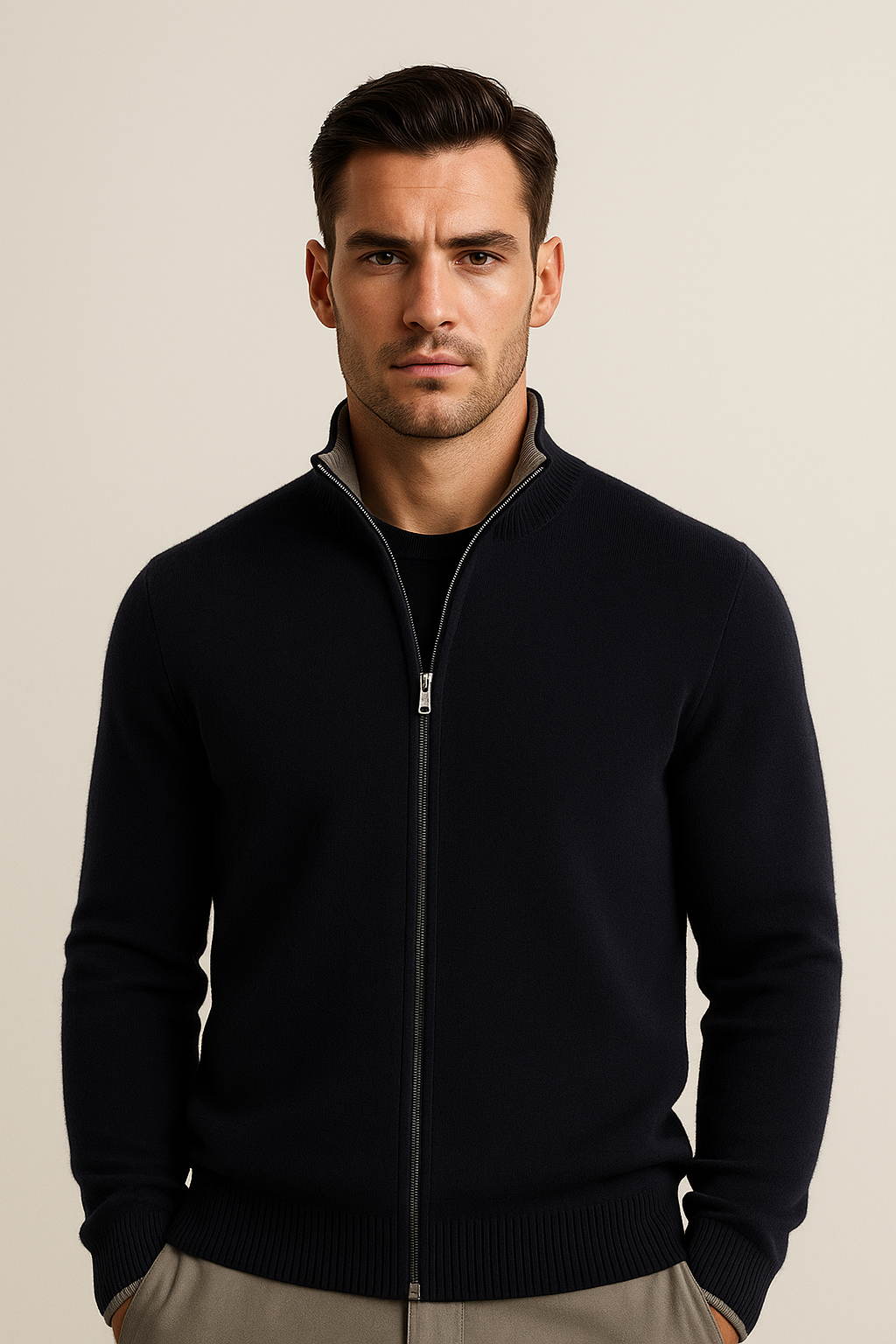 Leonardo Zip Cardigan Navy - Emiral Couture