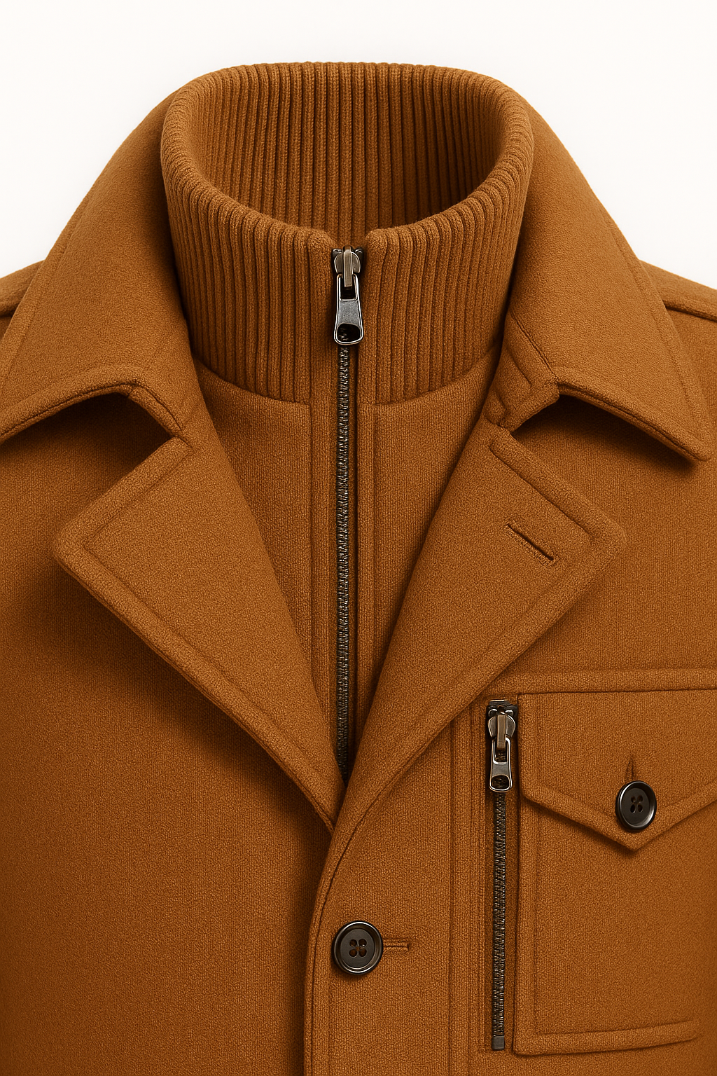 Emiral Couture orange long coat with a stylish design, showcasing luxurious cotton fabric and modern tailored fit.