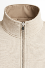 Taupe Reverso Bomber Jacket by Emiral Couture featuring a chrome zipper and a stylish, modern design.