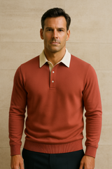 Emiral Couture red polo shirt made of gabardine cotton, featuring a classic collar and short sleeves.