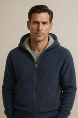 Emiral Couture Calinto Hooded Zip Knit in soft fabric with a stylish design, showcasing a modern, casual look.