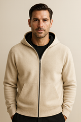 Reversible cashmere hoodie in gray from Emiral Couture with a cozy hood and stylish zip detail.
