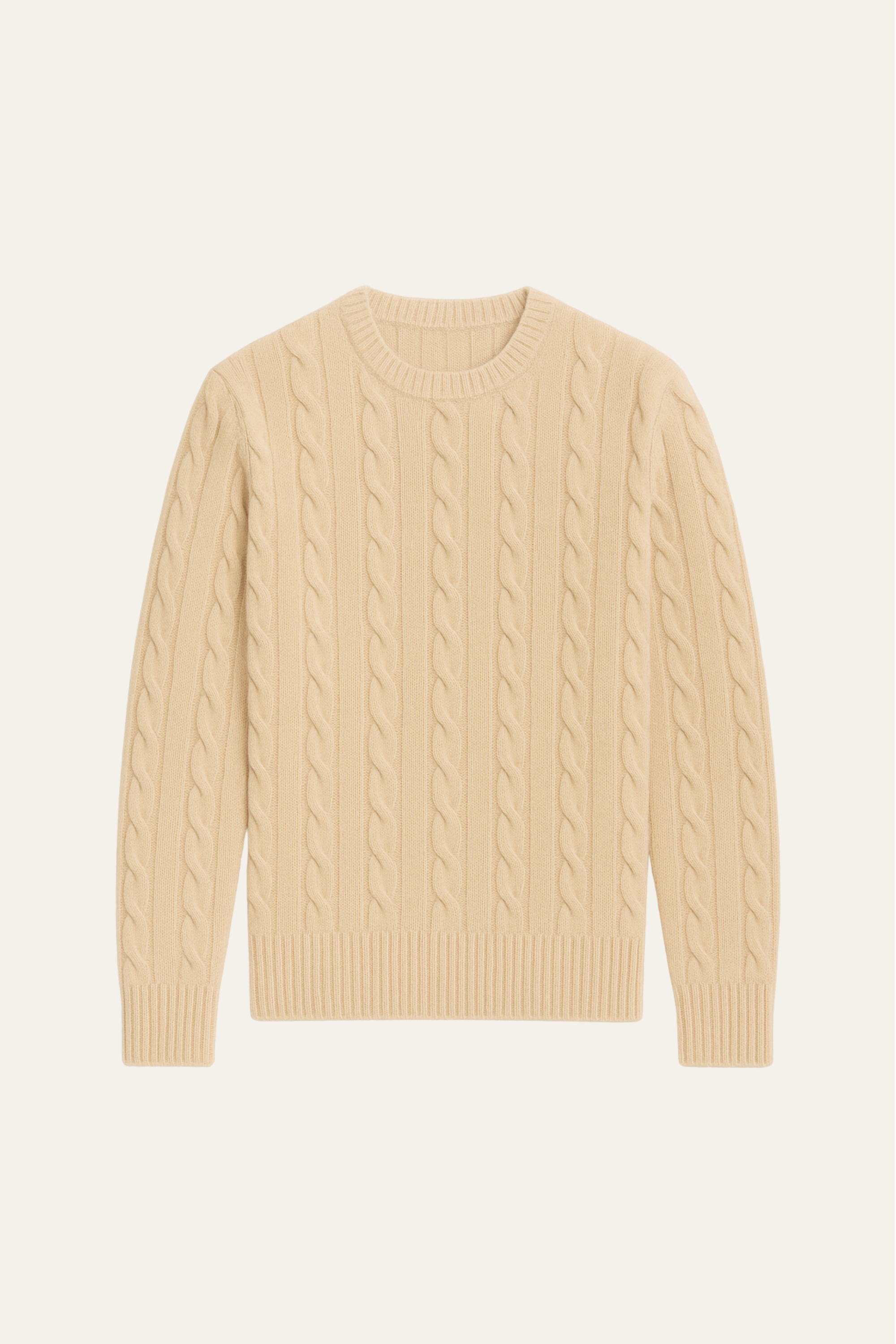 Beige Cortona cashmere knit sweater by Emiral Couture, featuring a soft texture and elegant design.