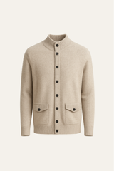 Emiral Couture sand Giotto cashmere cardigan featuring a relaxed fit and soft texture, perfect for layering.