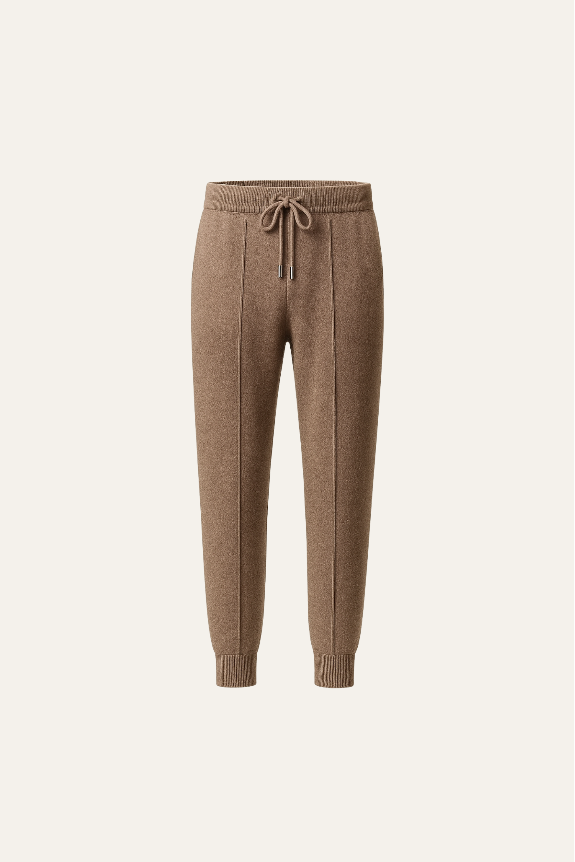 Brown cashmere trousers by Emiral Couture, featuring a tailored fit and elegant design for versatile styling.