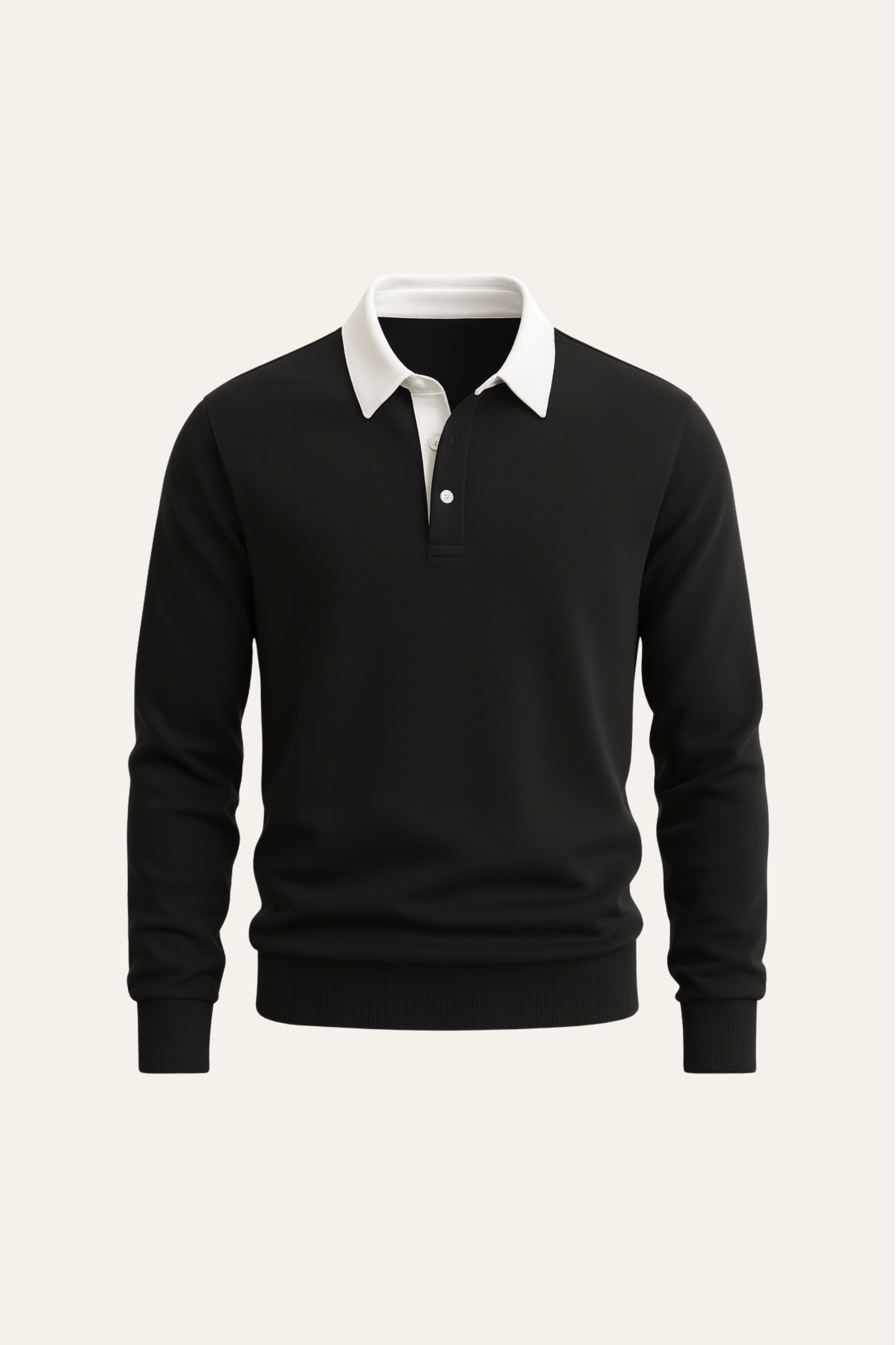 Black polo shirt from Emiral Couture featuring a classic knit design and a sleek, modern silhouette.