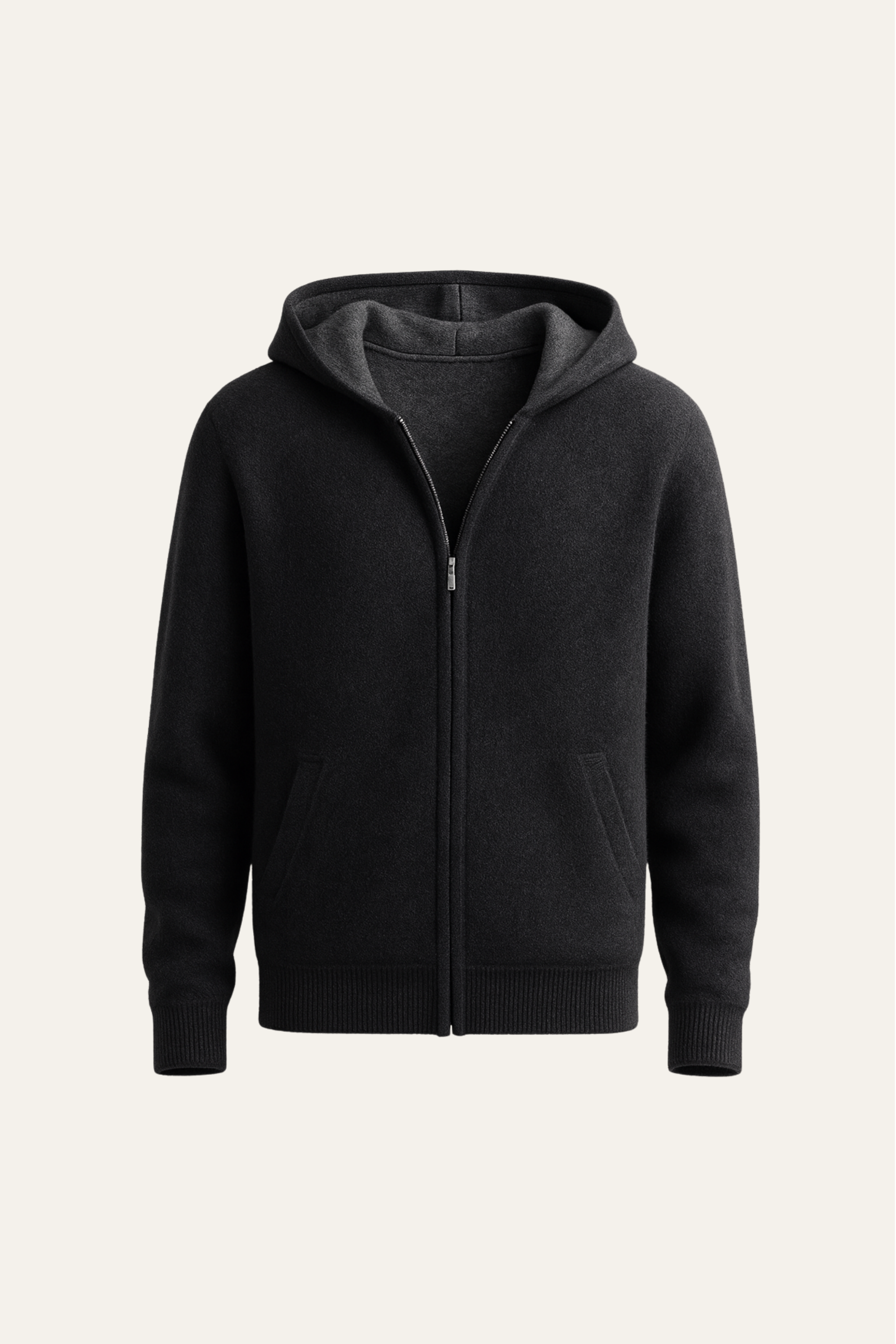 Emiral Couture Calinto hooded zip knit in soft fabric, featuring a modern design and relaxed fit.