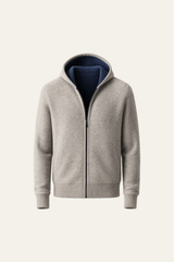 Emiral Couture Calinto hooded zip knit in a soft, textured fabric with a modern fit and contrasting zipper details.