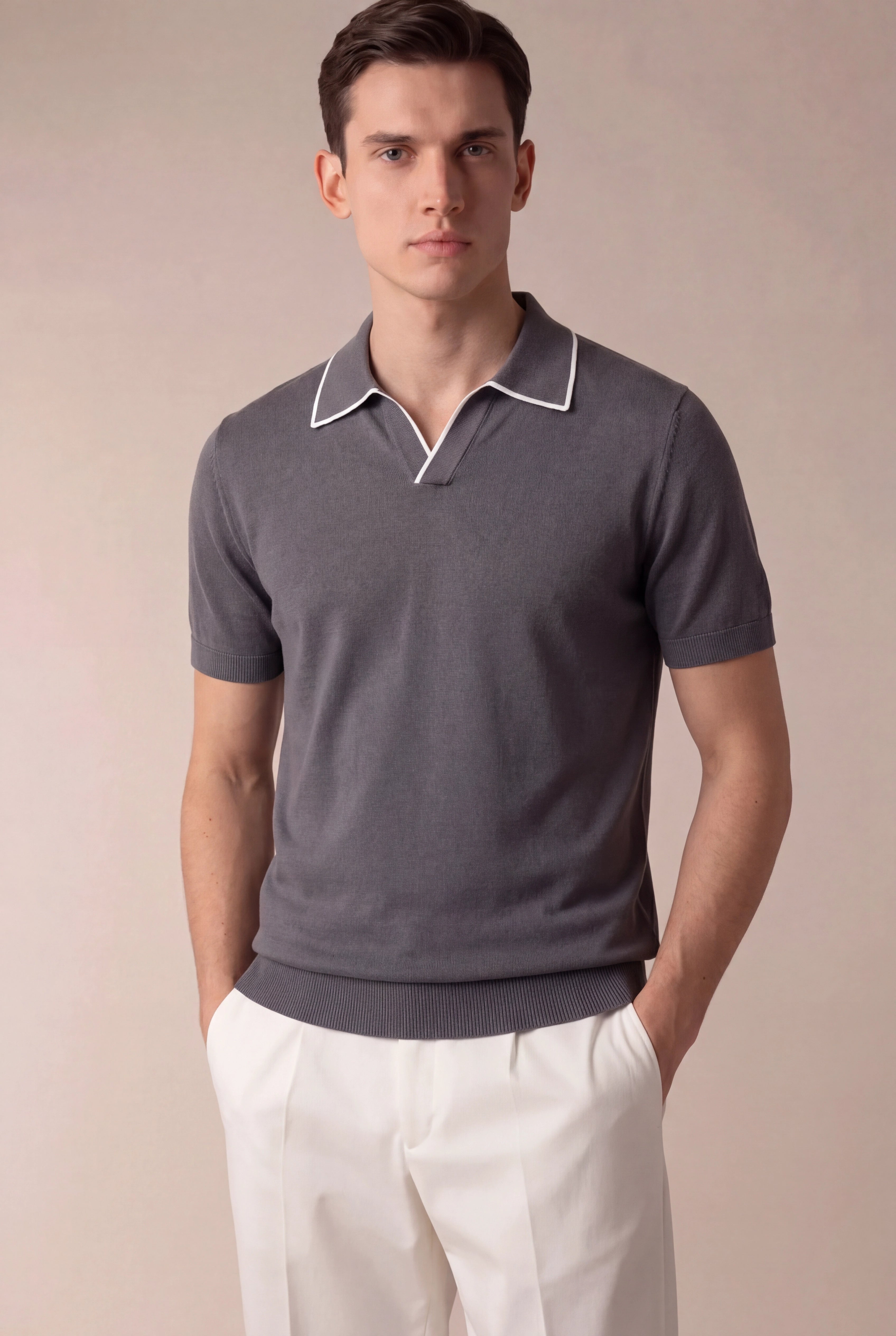 Dark Grey Buttonless Polo