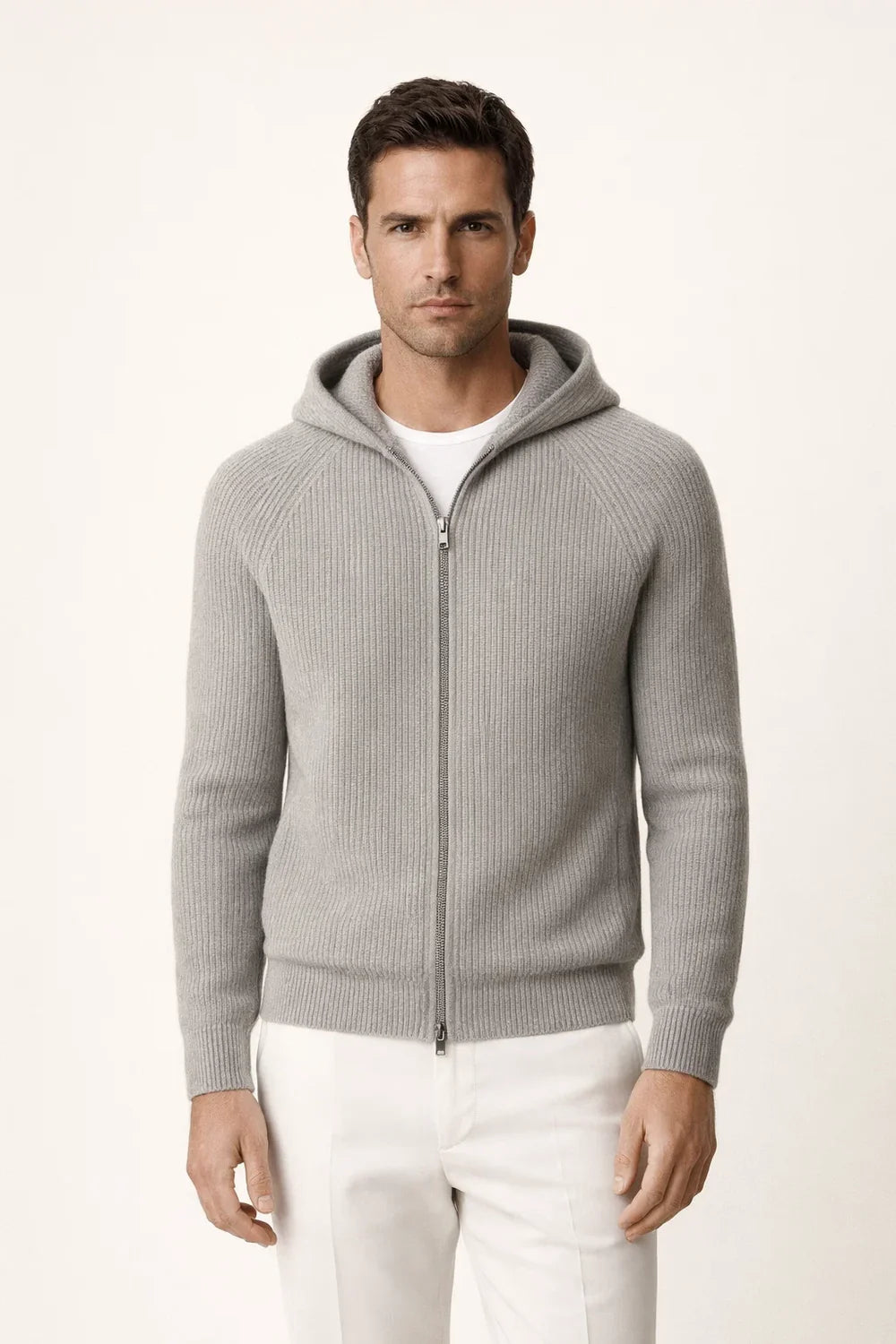 SIRO GREY CABLE KNIT HOODIE
