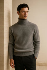 Emiral Couture grey cashmere turtleneck sweater with ribbed detailing and a relaxed fit.