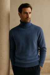 Emiral Couture blue cashmere turtleneck sweater with a cozy fit and ribbed detailing.