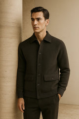 Dark grey Vicenza cashmere cardigan by Emiral Couture, featuring a soft texture and classic open-front design.