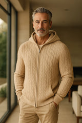 Georgio Hooded Cable Knit Beige - Emiral Couture