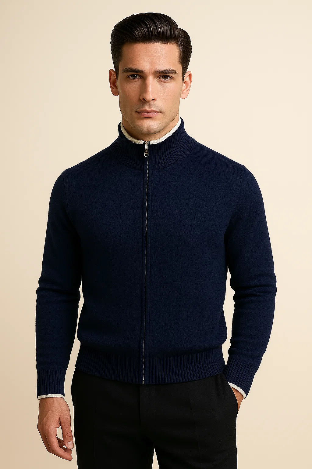 Cozy Emiral Couture Rocy Mountains sweater in earthy tones, featuring a classic crew neck and ribbed cuffs.