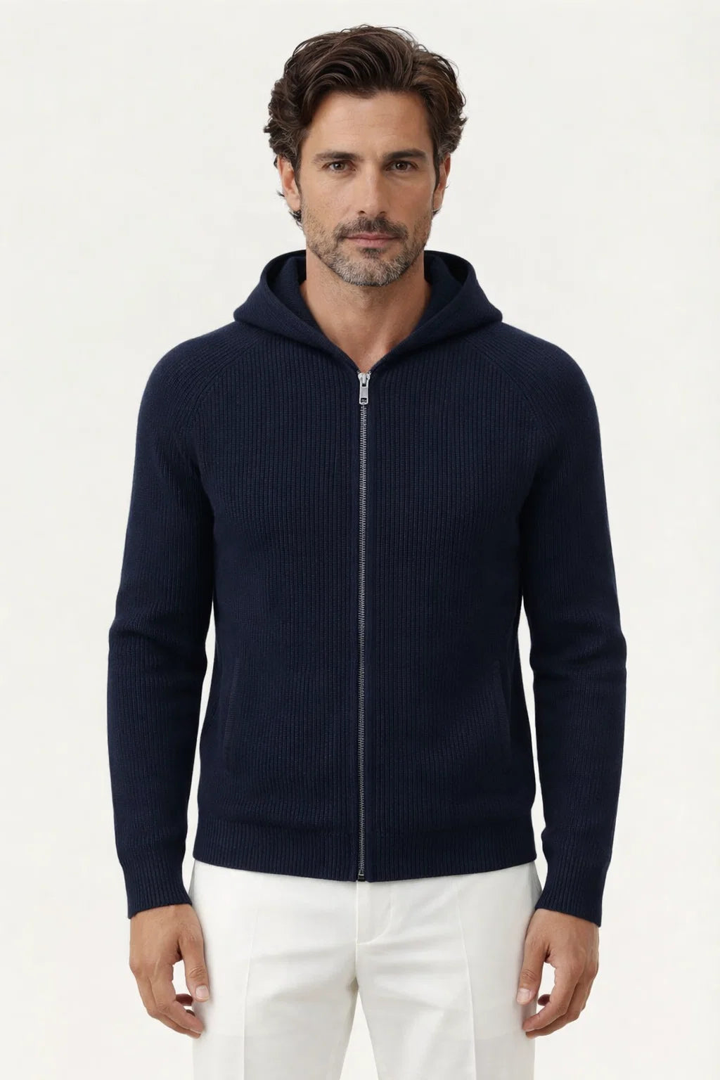 SIRO NAVY CABLE KNIT HOODIE