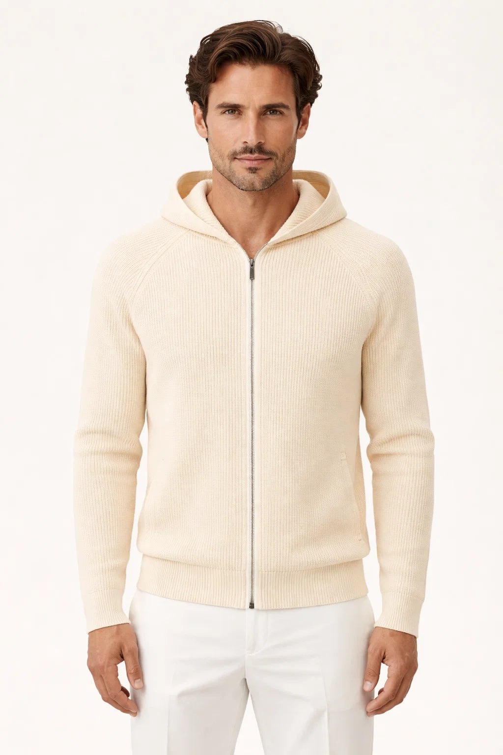 SIRO BEIGE CABLE KNIT HOODIE