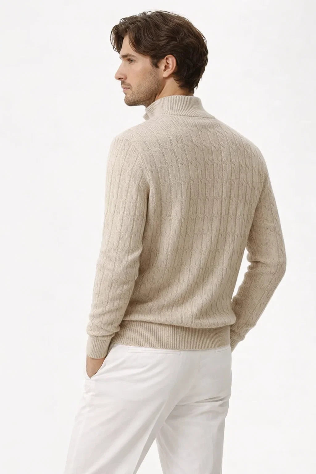 Lerano Cashmere Half-Zip Knit Beige