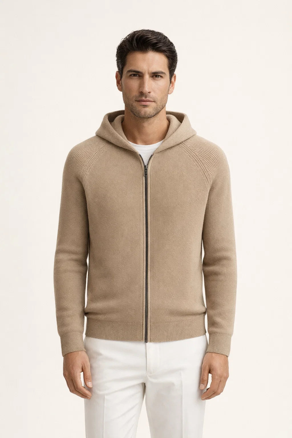 SIRO TAUPE CABLE KNIT HOODIE