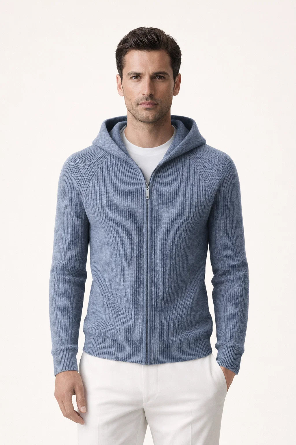 Siro Light Blue Cable Knit Hoodie